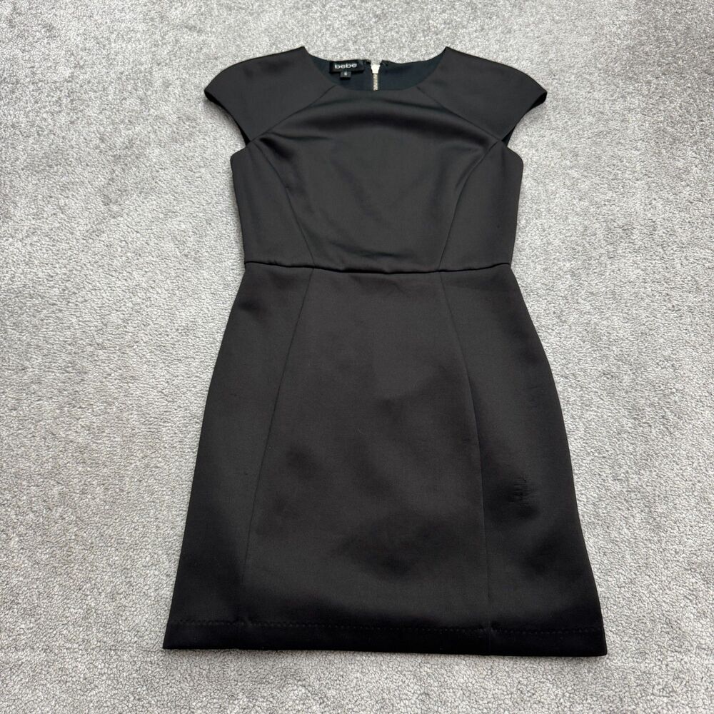 BeBe Cap Sleeve Mini Sheath Dress Womens Small Black Round Neck Classic Workwear
